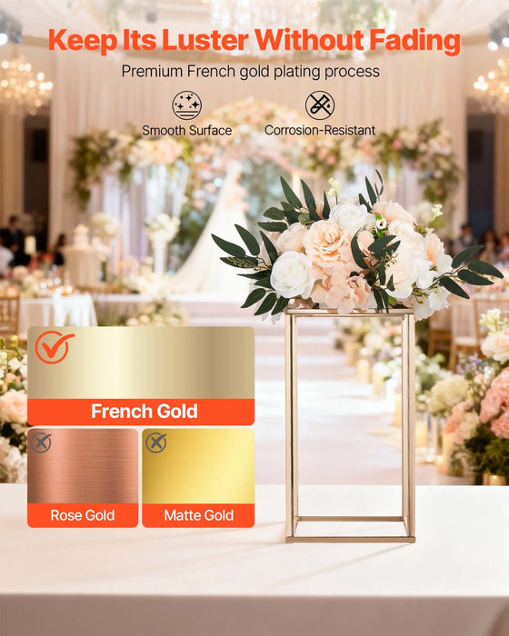 VEVOR Wedding Flower Stand, 10PCS 40cm Column Flower Stand, Floral Stands with Acrylic Laminate, Gold Rectangular Floral Display Rack for Wedding, Party, Birthday, Home,  Gold Centerpiece Stands