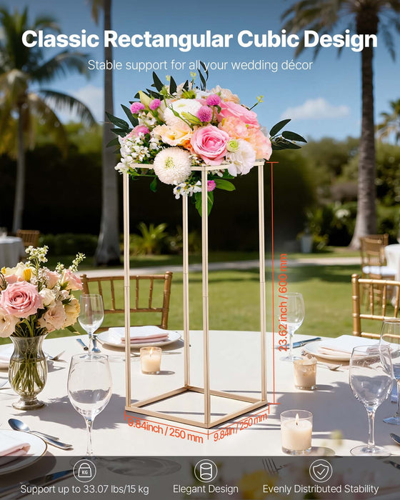 Wedding Flower Stand, 10PCS 60cm Column Flower Stand, Floral Stands with Hidden Screw, Rectangular Cubic Floral Display Rack for Wedding, Party, Birthday, Home, Gold Centerpiece Stands