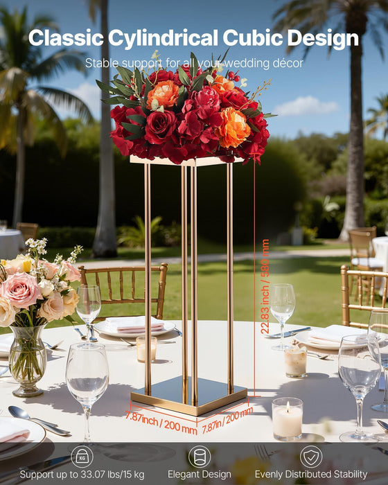 Wedding Flower Stand, 10PCS 60cm Column Flower Stand, Floral Stands with Metal Laminate, Cylindrical Cubic Floral Display Rack for Wedding, Party, Birthday, Home, Gold Centerpiece Stands