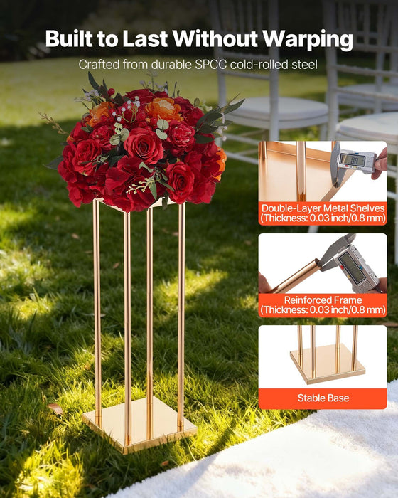 Wedding Flower Stand, 10PCS 60cm Column Flower Stand, Floral Stands with Metal Laminate, Cylindrical Cubic Floral Display Rack for Wedding, Party, Birthday, Home, Gold Centerpiece Stands