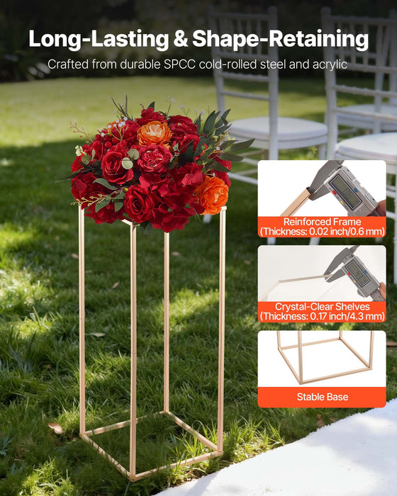 VEVOR Wedding Flower Stand, 10PCS 60cm Column Flower Stand, Floral Stands with Acrylic Laminate, Gold Rectangular Floral Display Rack for Wedding, Party, Birthday, Home,  Gold Centerpiece Stands