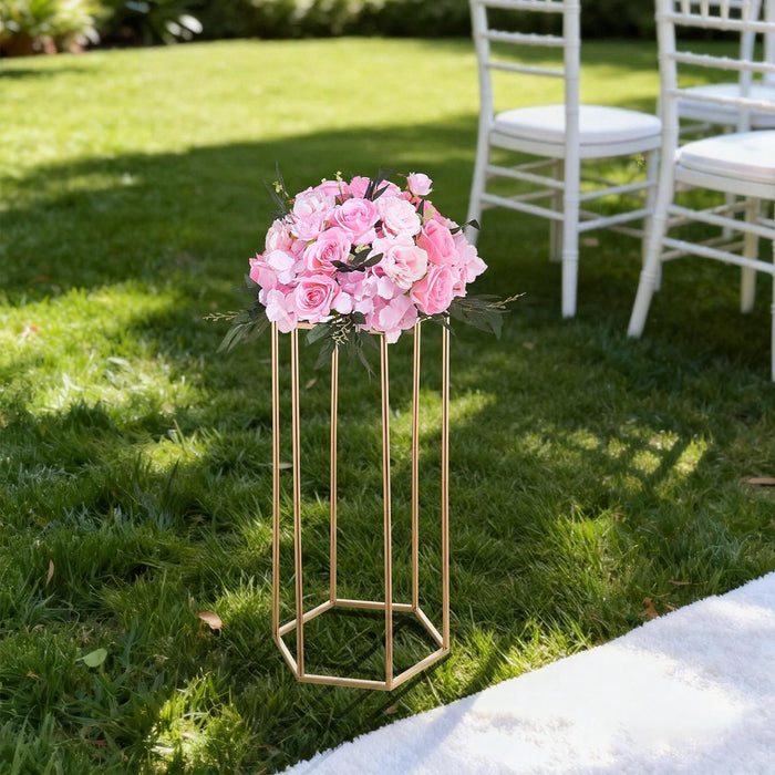 Wedding Flower Stand, 10PCS 60cm Column Flower Stand, Floral Stands with Acrylic Laminate, Hexagonal Cubic Floral Display Rack for Wedding, Party, Birthday, Home, Gold Centerpiece Stands