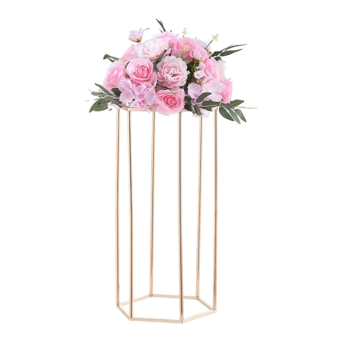 Wedding Flower Stand, 10PCS 60cm Column Flower Stand, Floral Stands with Acrylic Laminate, Hexagonal Cubic Floral Display Rack for Wedding, Party, Birthday, Home, Gold Centerpiece Stands