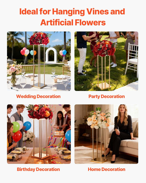 Wedding Flower Stand, 10PCS 80cm Column Flower Stand, Floral Stands with Metal Laminate, Cylindrical Cubic Floral Display Rack for Wedding, Party, Birthday, Home, Gold Centerpiece Stands