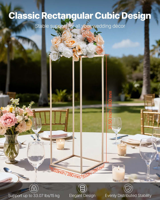 Wedding Flower Stand, 10PCS 80cm Column Flower Stand, Floral Stands with Metal Laminate, Gold Rectangular Floral Display Rack for Wedding, Party, Birthday, Home,  Gold Centerpiece Stands