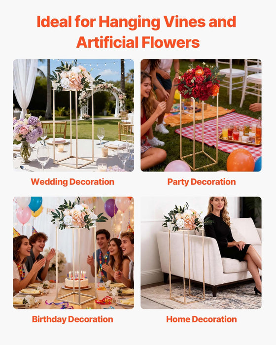 Wedding Flower Stand, 10PCS 80cm Column Flower Stand, Floral Stands with Metal Laminate, Gold Rectangular Floral Display Rack for Wedding, Party, Birthday, Home,  Gold Centerpiece Stands