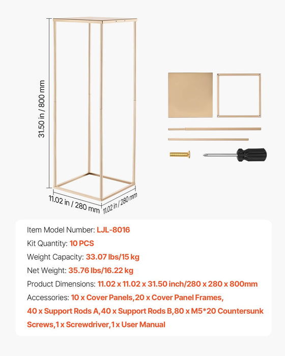 Wedding Flower Stand, 10PCS 80cm Column Flower Stand, Floral Stands with Metal Laminate, Gold Rectangular Floral Display Rack for Wedding, Party, Birthday, Home,  Gold Centerpiece Stands