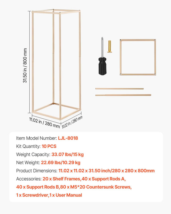 Wedding Flower Stand, 10PCS 80cm Column Flower Stand, Floral Stands with Hidden Screw, Rectangular Cubic Floral Display Rack for Wedding, Party, Birthday, Home, Gold Centerpiece Stands