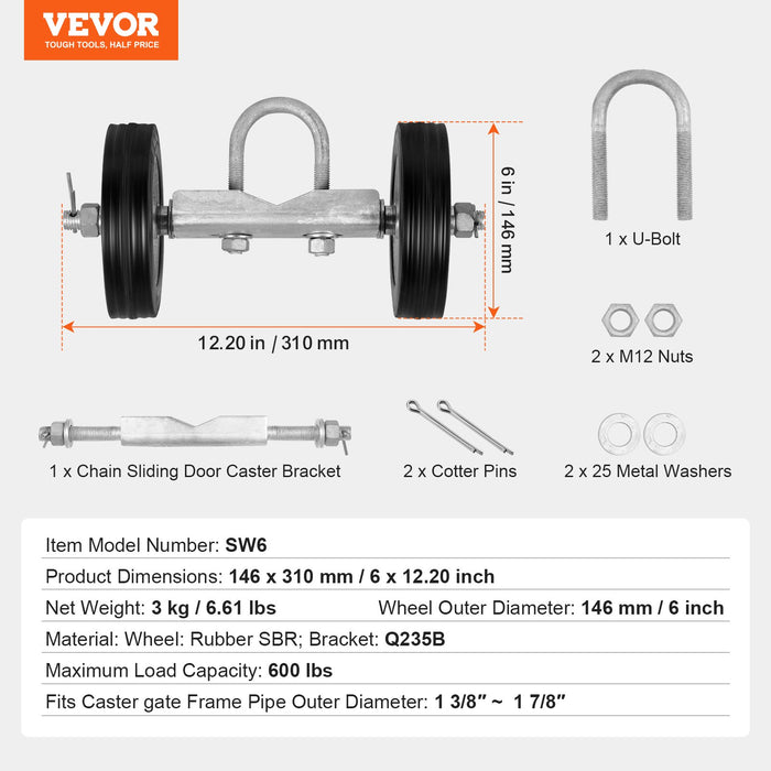 VEVOR Sliding Gate Kit 6â€?Heavy Duty Rolling Hardware for Door 600 lbs Load