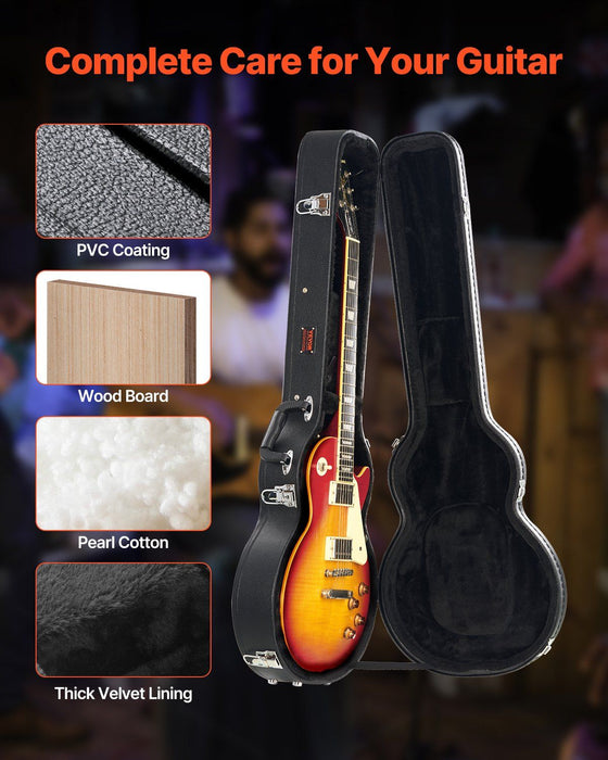 Electric Guitar Hard Case, 1050 mm Gourd-Shaped Guitar Hard Case, With Lock Latch Key Handle, PVC Padding Soft Lining Water-Resistant Hard Shell Guitar Cases, for 990 mm LES Paul Guitars, Black