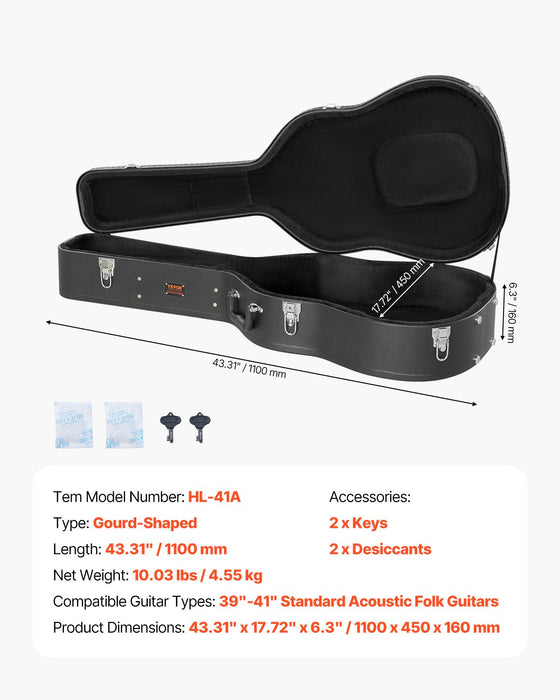VEVOR Acoustic Guitar Hard Case 1100 mm With Lock Key And for Acoustic Guitar