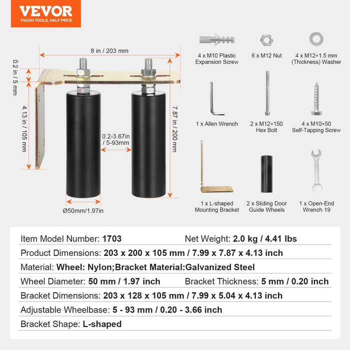VEVOR Sliding Gate Kit 6â€?Rolling Hardware with L-Bracket Adjustable for Door