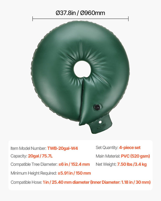 Tree Watering Rings, 4 Pcs 20 Gallons Tree Watering Bags, 6-9 Hours Slow Release, Refillable Planting Water Bags, Water Saving, Heavy Duty Watering System for Shrub Tree Root Drip Irrigation