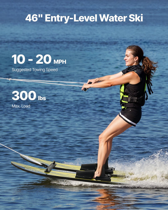 VEVOR Water Skis 116.8 cm / 46 inch, Water Ski Trainers with X-7 Adjustable Bindings, Double-Handle Rope & Removable Stabilizing Bar, Training Waterskis Combo for Youth Up to 136 kg