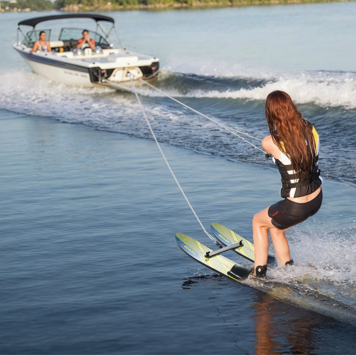 VEVOR Water Skis 116.8 cm / 46 inch, Water Ski Trainers with X-7 Adjustable Bindings, Double-Handle Rope & Removable Stabilizing Bar, Training Waterskis Combo for Youth Up to 136 kg