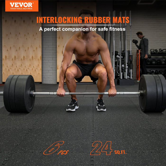 VEVOR 6 PCS 1/2 inch Thick Gym Floor Mats, 24" x 24" EVA Foam & Rubber Top Interlocking Workout Floor Mats with 24 sq.ft Coverage, Waterproof Exercise Puzzle Flooring for Gym, Home, Garage, Basement
