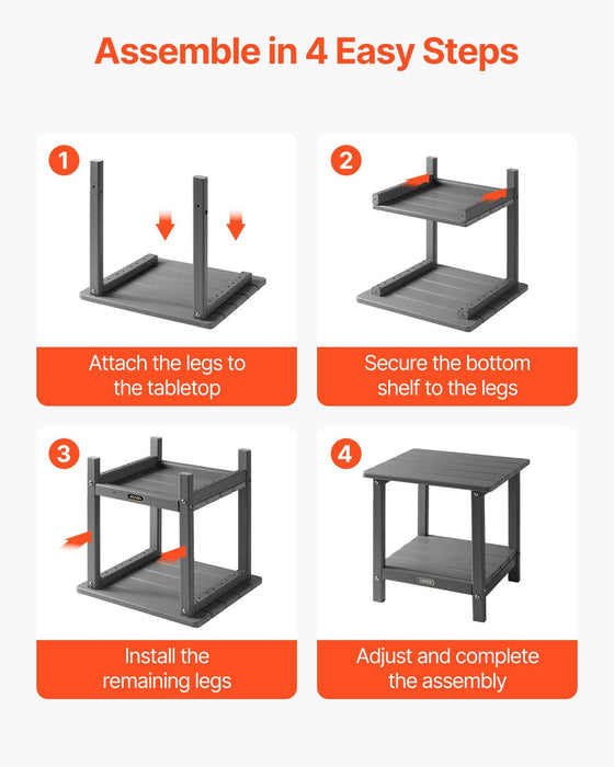 Outdoor Side Table, 450W x 380D x 440H mm, Double Layer HDPE Outside End Table for Easy Maintenance, Withstand Harsh Weather, Fit for Patio, Pool, Beach, Porch, Indoor, Backyard, Grey