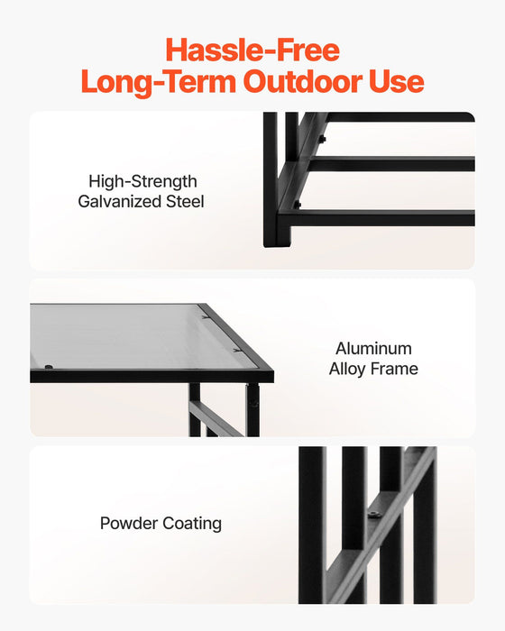 Firewood Rack with Sloped Roof, 143cm Outdoor Firewood Holder, 1/4 Cord Log Storage Shed, 299kg Max Weight Capacity, Powder-Coated Metal Wood Storage Rack for Fireplace Deck Backyard Garden