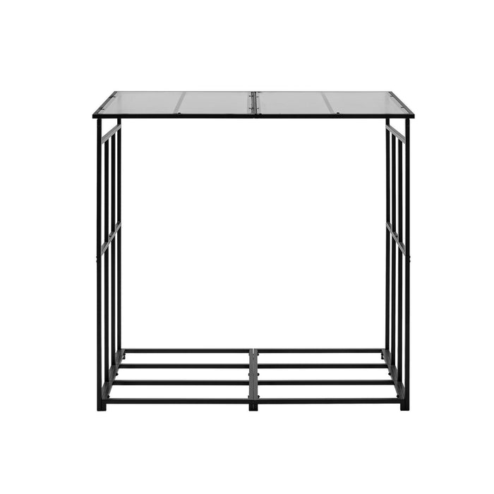 Firewood Rack with Sloped Roof, 143cm Outdoor Firewood Holder, 1/4 Cord Log Storage Shed, 299kg Max Weight Capacity, Powder-Coated Metal Wood Storage Rack for Fireplace Deck Backyard Garden