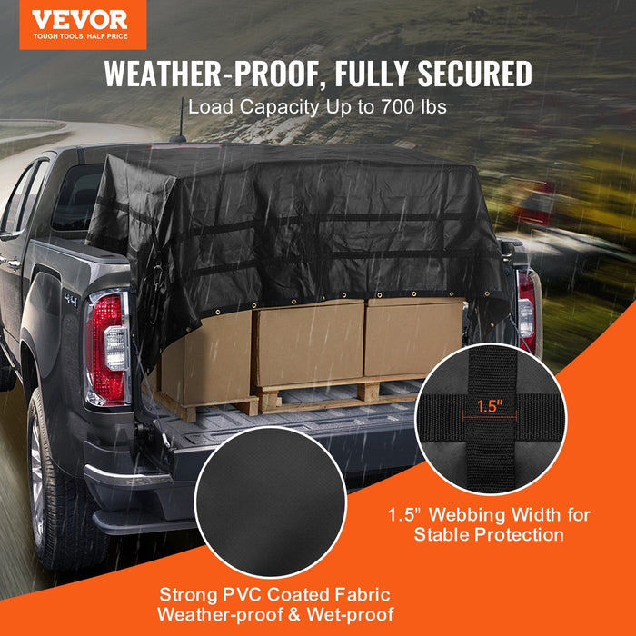 Cargo Net, 3050 x 2670 mm, Heavy Duty Truck Cargo Net for Truck Bed, 4 Adjustable Straps with Carabiners and Rubber Coated Hooks, Durable, Suitable for Pickup, Jeep, Truck, SUV, Boat (Black)
