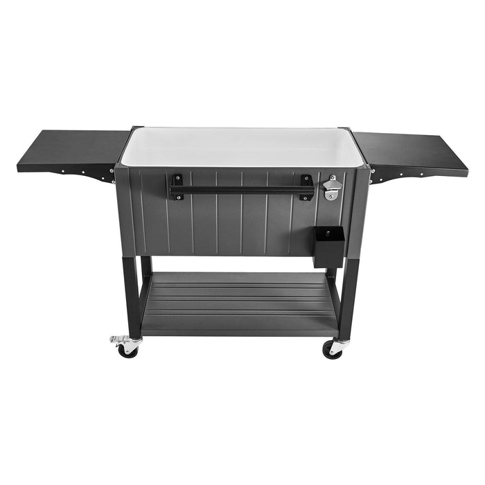 75.7L Rolling Ice Chest, Hold up to 50 Bottles / 110 Cans, Portable Patio Party Bar Drink Cooler Cart with Bottom Shelf & Foldable Side Shelves, Beverage Pool with Swivel Wheels & Bottle Opener