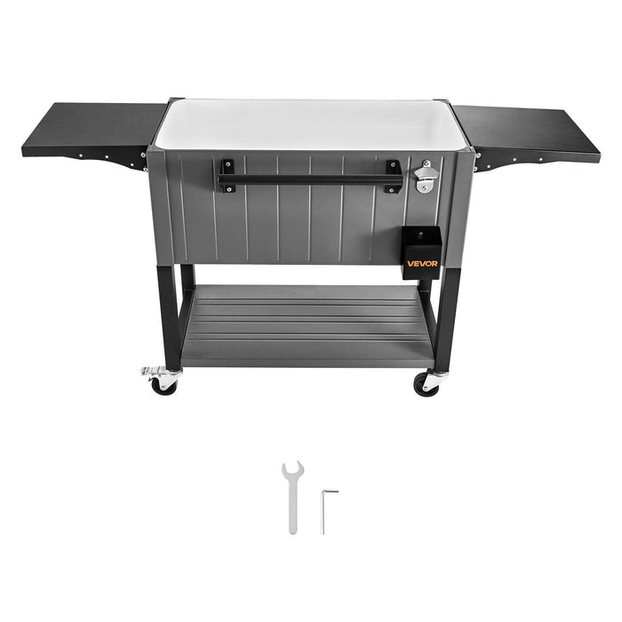75.7L Rolling Ice Chest, Hold up to 50 Bottles / 110 Cans, Portable Patio Party Bar Drink Cooler Cart with Bottom Shelf & Foldable Side Shelves, Beverage Pool with Swivel Wheels & Bottle Opener