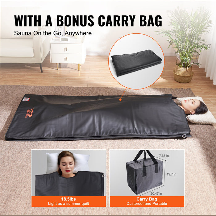 VEVOR Sauna Blanket for Detoxification, Portable Far Infrared Sauna for Home Relaxation, 1-6 Level Adjustable Temprature Rannge 35-85°C, 1-60 Minutes Timer,1800x800mm