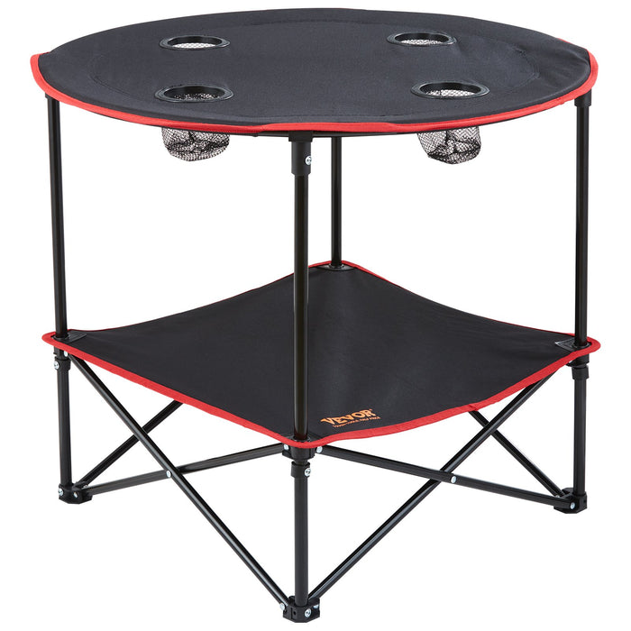 VEVOR Folding Camping Table, Outdoor Portable Side Tables, Lightweight Fold Up Table, 600D Oxford Fabric & Steel Ultra Compact Work Table with Large Storage & Carry Bag, For Beach Picnic, 28.3"x24"