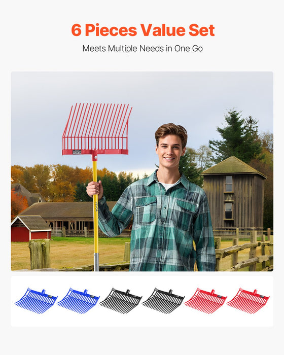 VEVOR 6Pcs Manure Fork Replacement Head 18 Tine Horse Stable Mulch Fork Heads