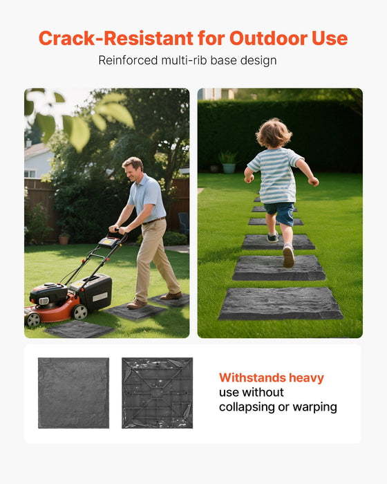 Garden Stepping Stones, 4Pcs 39.5x39.5 cm Decorative Stepping Stones with Stakes, Weather-Resistant Plastic Pathway Pavers, Smooth Surface, Outdoor Walkway for Lawn Patio Landscape, Grey