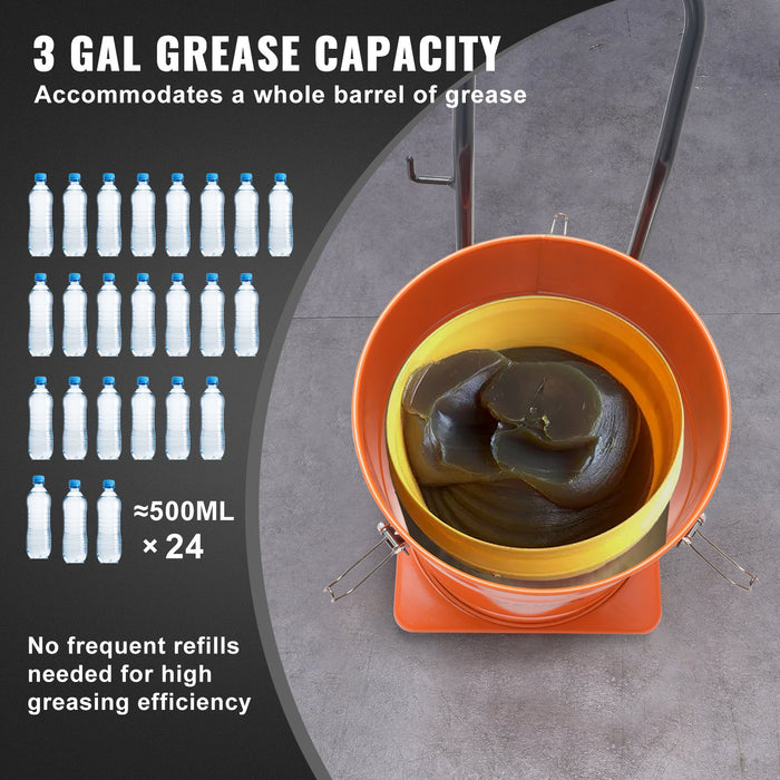 VEVOR Grease Pump, 40L Capacity, Air Operated Grease Pump with 3.88 m High Pressure Hose and Grease Gun, Pneumatic Grease Bucket Pump with Wheels, Portable Lubrication Grease Pump 50:1 Pressure Ratio