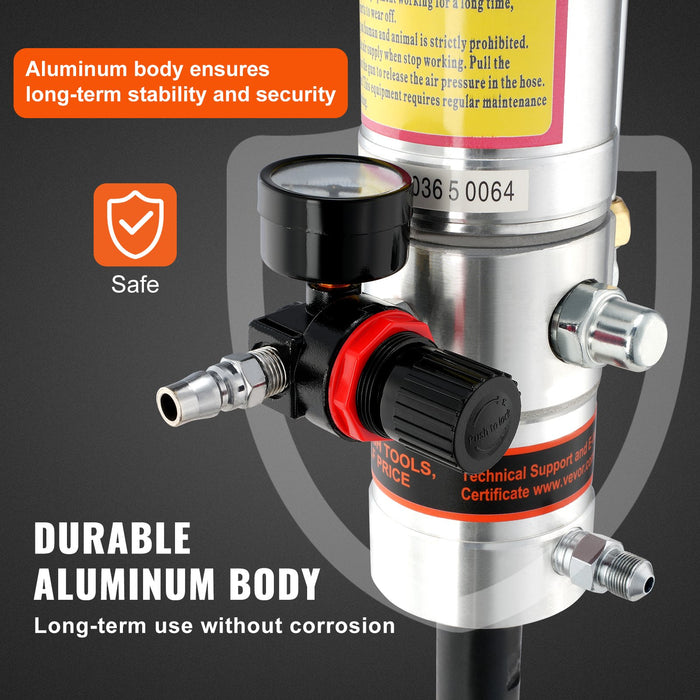 VEVOR Grease Pump, 50:1 Pressure Ratio Air Operated Grease Pump with 3.88 m High Pressure Hose and Grease Gun, Pneumatic Grease Pump, Portable Lubrication Grease Pump with 360° Swivel Grease Gun Head