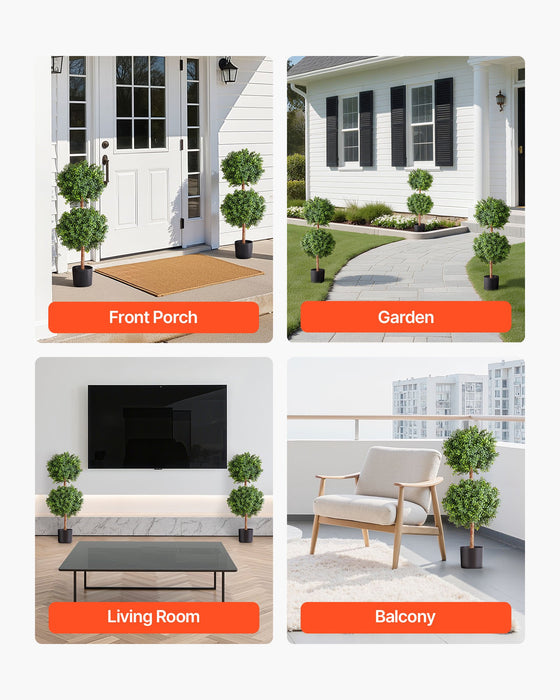 VEVOR Artificial Topiary Boxwood Double Ball, 2 Set 914mm Faux Boxwood Plant Balls, Fake Silk Tree Look Real, Easy Assembly for Decor Front Porch Outdoor Patio Garden Balcony Backyard Indoor