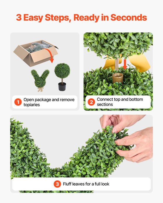 VEVOR Artificial Topiary Bunny-Shape Boxwood Ball, 2 Set 914mm Faux Boxwood Plant Balls, Fake Silk Tree Look Real, Easy Assembly for Decor Front Porch Outdoor Patio Garden Balcony Backyard Indoor