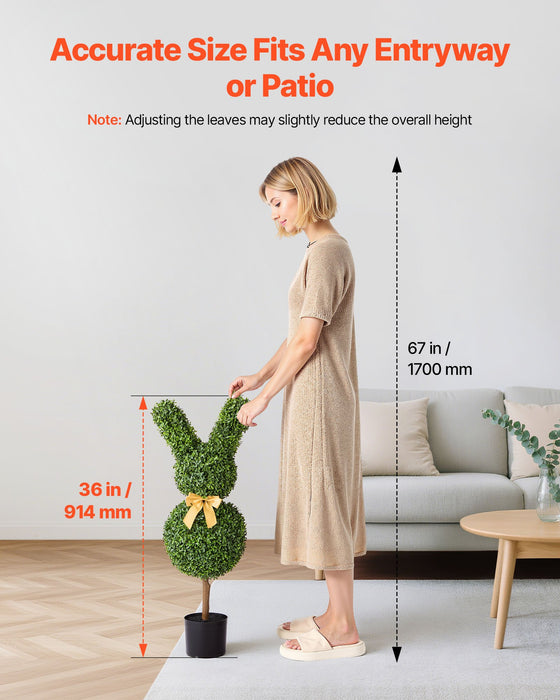 VEVOR Artificial Topiary Bunny-Shape Boxwood Ball, 2 Set 914mm Faux Boxwood Plant Balls, Fake Silk Tree Look Real, Easy Assembly for Decor Front Porch Outdoor Patio Garden Balcony Backyard Indoor
