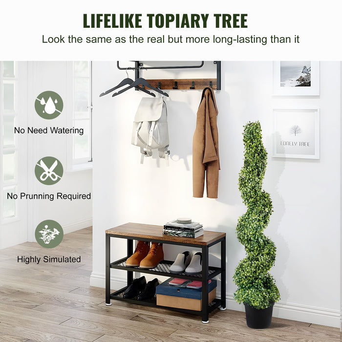 VEVOR Artificial Topiaries Boxwood Trees, 10cm Tall (2 Pieces) Faux Topiary Plant Outdoor, All-year Green Feaux Plant w/ Replaceable Leaves for Decorative Indoor/Outdoor/Garden