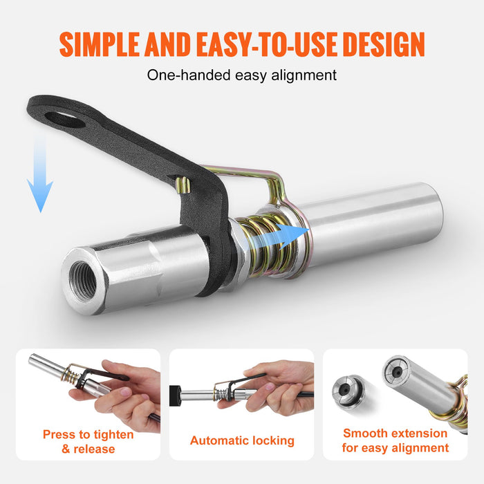 VEVOR Grease Gun Coupler High Pressure Quick Release Lock Oil Nozzle 10000 PSI