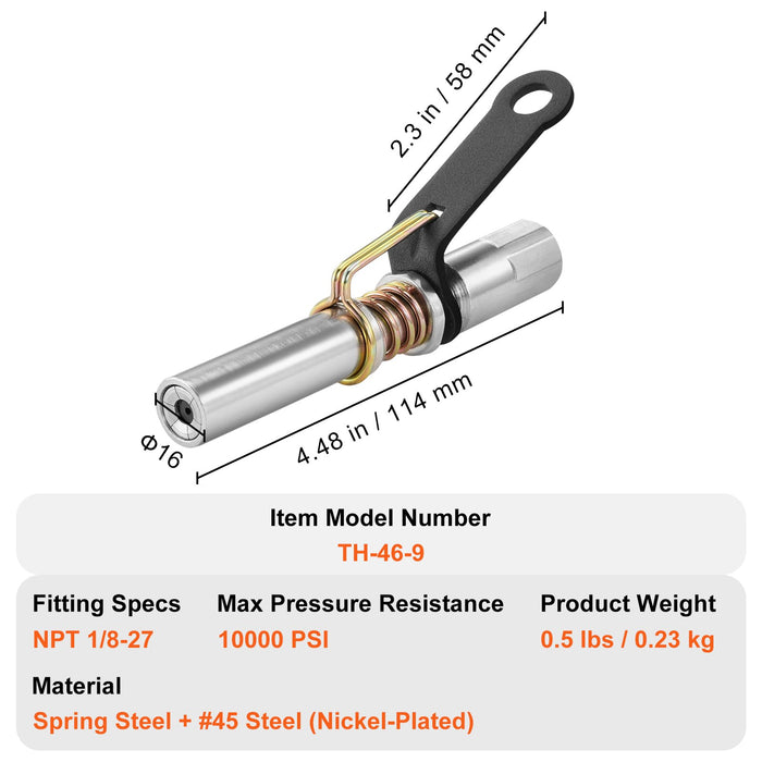 VEVOR Grease Gun Coupler High Pressure Quick Release Lock Oil Nozzle 10000 PSI