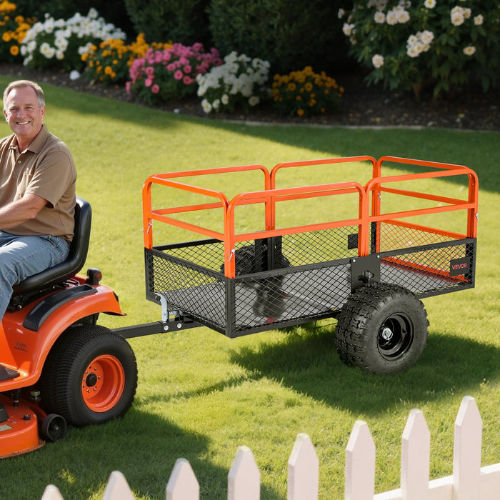 VEVOR Garden Utility Trailer, 28 Cu. Ft. & 800 kg, ATV UTV Trailer, Tow Behind Steel Dump Trailers, Removable Rear Panel, Heavy Duty Pull Behind Yard Trailers for Lawn Mower Tractor Garden Waste