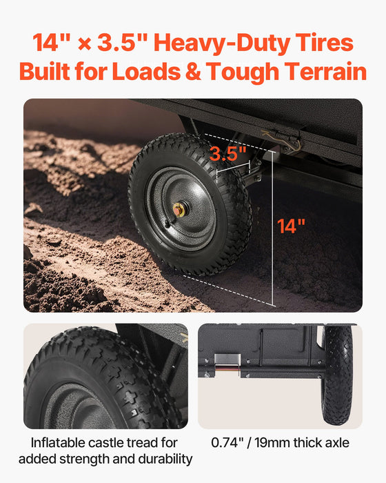 VEVOR Garden Utility Trailer, 10 Cu. Ft & 227 kg Capacity, ATV UTV Hauling Trailer, Tow Behind Steel Dump Cart with 14" Tires, Hand Pull or Foot Pedal, Heavy Duty Yard Trailers for Lawn Mower Tractor