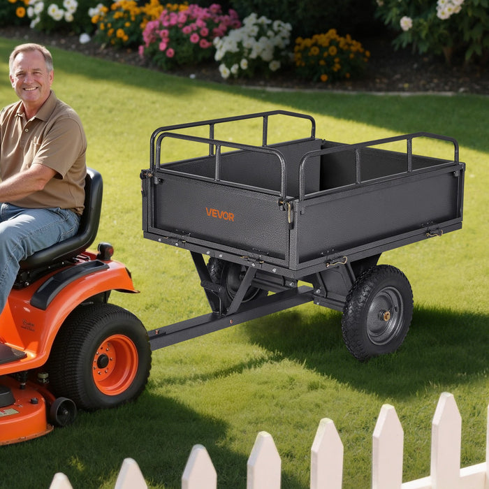 VEVOR Garden Utility Trailer, 10 Cu. Ft & 227 kg Capacity, ATV UTV Hauling Trailer, Tow Behind Steel Dump Cart with 14" Tires, Hand Pull or Foot Pedal, Heavy Duty Yard Trailers for Lawn Mower Tractor