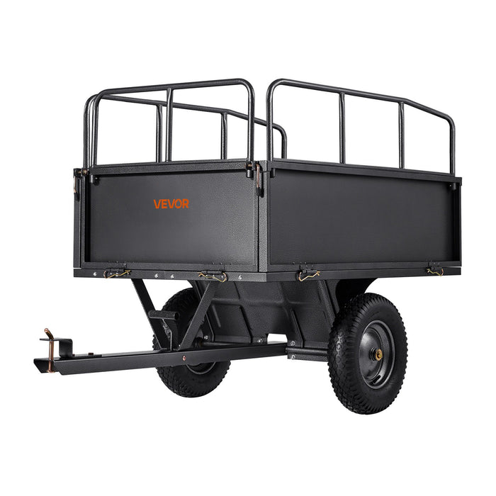 VEVOR Garden Utility Trailer, 17 Cu. Ft & 272 kg Capacity, ATV UTV Hauling Trailer, Tow Behind Steel Dump Cart with 16" Tires, Hand Pull or Foot Pedal, Heavy Duty Yard Trailers for Lawn Mower Tractor