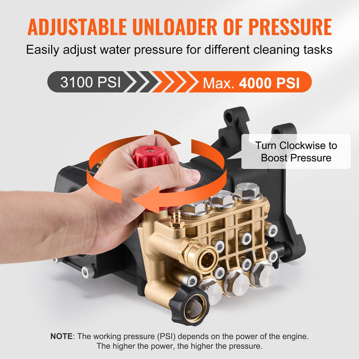 VEVOR Pressure Washer Pump, 1" Shaft Horizontal Triplex Plunger, 4000 PSI, 4.0GPM, Replacement Power Washer Pumps Kit with Hardware, Compatible with Simpson MorFlex 40224, 40225, 40226, Santoprene