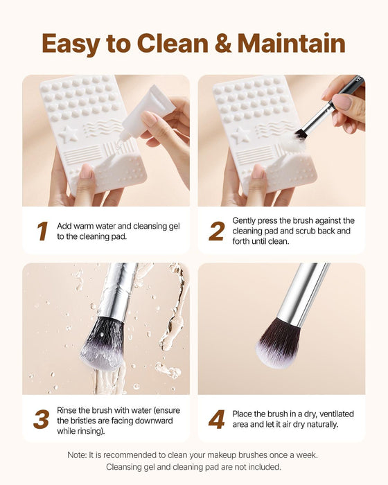 VEVOR 15-Piece Makeup Brush Set for Foundation Blending Eyeshadow, Professional Vegan Brushes with Soft Synthetic Bristles, Ergonomic Wood Handle & Aluminum Ferrule, Portable and Travel-Friendly