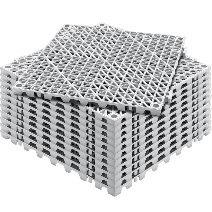 VEVOR Modular Interlocking Cushion, 12 Pack 30 x 30 cm Splicing Drainage Mats, Soft PVC Interlocking Drainage Floor Tiles, Non-Slip Drainage Holes for Restroom, Bathroom, Kitchen, Pool, Wet Area, Gray