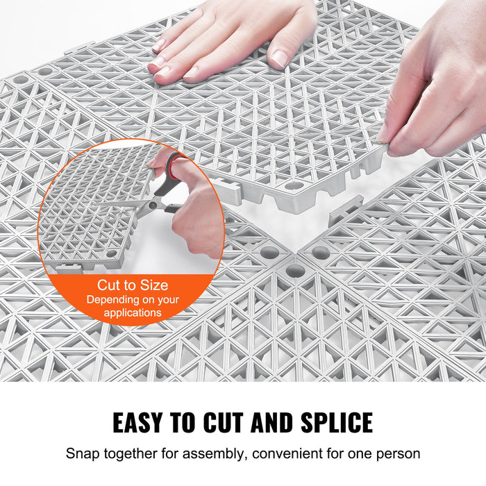 VEVOR Modular Interlocking Cushion, 12 Pack 30 x 30 cm Splicing Drainage Mats, Soft PVC Interlocking Drainage Floor Tiles, Non-Slip Drainage Holes for Restroom, Bathroom, Kitchen, Pool, Wet Area, Gray