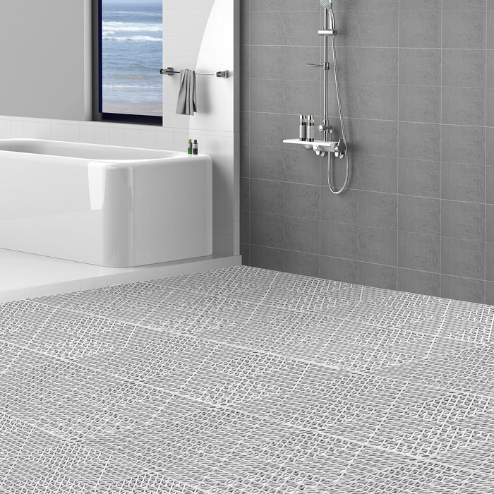 VEVOR Modular Interlocking Cushion, 12 Pack 30 x 30 cm Splicing Drainage Mats, Soft PVC Interlocking Drainage Floor Tiles, Non-Slip Drainage Holes for Restroom, Bathroom, Kitchen, Pool, Wet Area, Gray