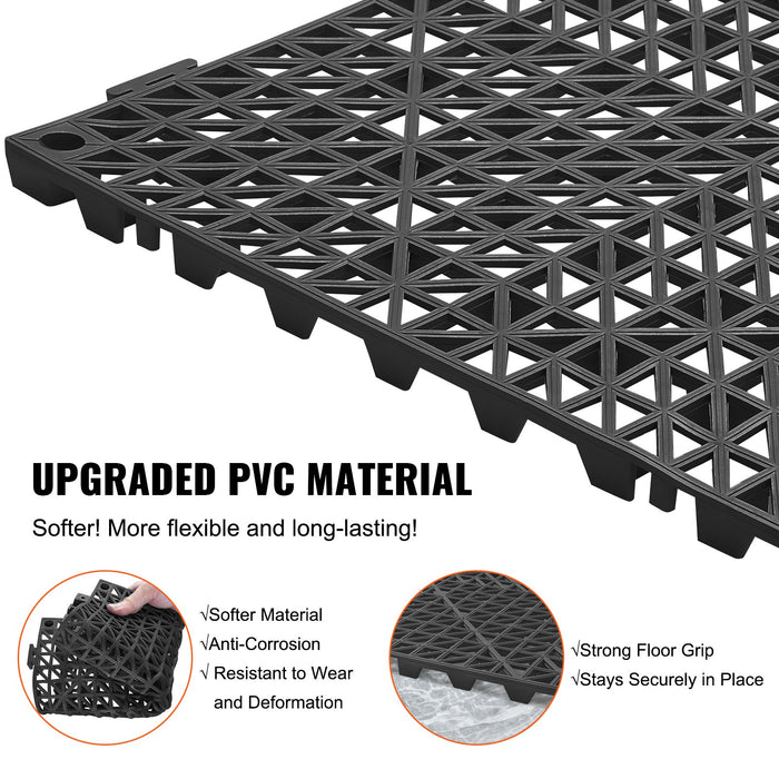 VEVOR Modular Interlocking Cushion, 55 Pack 30 x 30 cm Splicing Drainage Mats, PVC Interlocking Drainage Floor Tiles, Non-Slip Drainage Holes for Restroom, Bathroom, Kitchen, Pool, Wet Area, Black