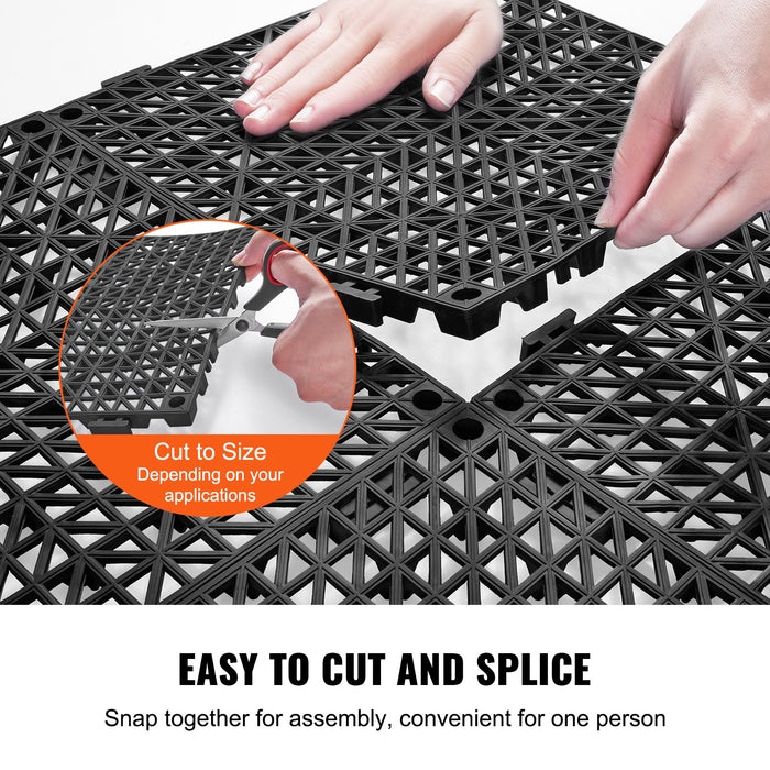 VEVOR Modular Interlocking Cushion, 55 Pack 30 x 30 cm Splicing Drainage Mats, PVC Interlocking Drainage Floor Tiles, Non-Slip Drainage Holes for Restroom, Bathroom, Kitchen, Pool, Wet Area, Black