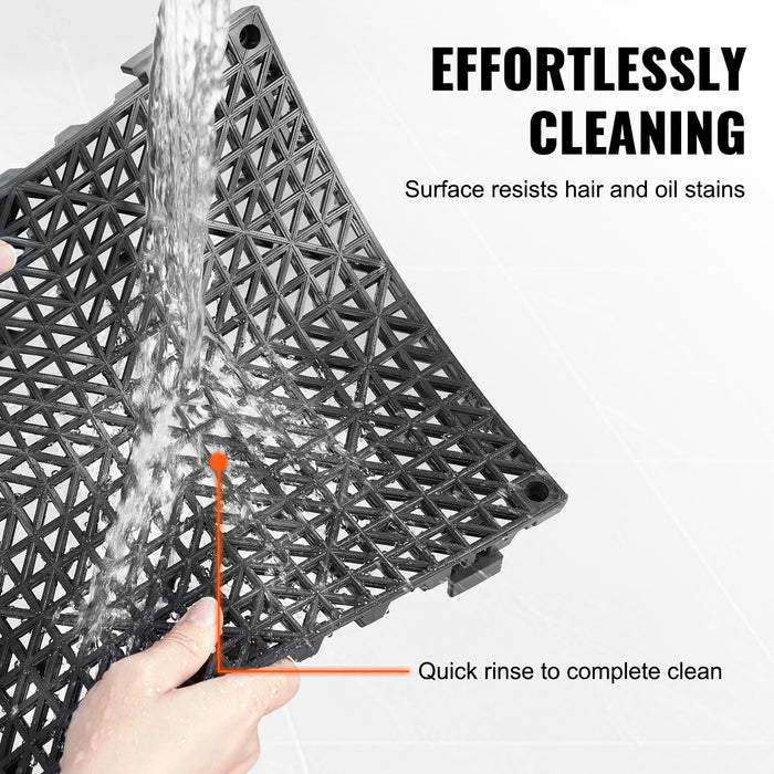 VEVOR Modular Interlocking Cushion, 55 Pack 30 x 30 cm Splicing Drainage Mats, PVC Interlocking Drainage Floor Tiles, Non-Slip Drainage Holes for Restroom, Bathroom, Kitchen, Pool, Wet Area, Black